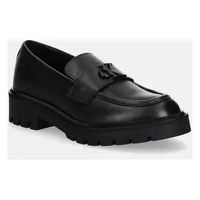 Kožené mokasíny Calvin Klein Jeans FLATFORM LOAFER HW MG LTH dámské, černá barva, na platformě, 