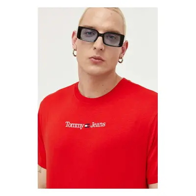 Bavlněné tričko Tommy Jeans tyrkysová barva, s aplikací