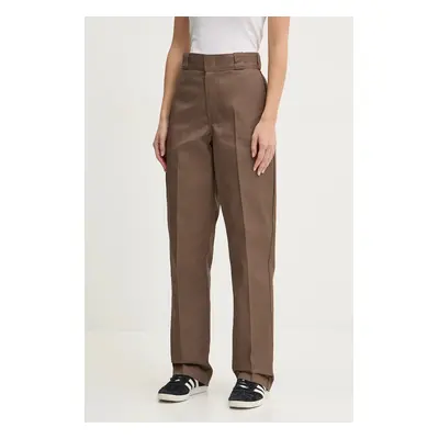 Kalhoty Dickies 874 dámské, hnědá barva, jednoduché, high waist