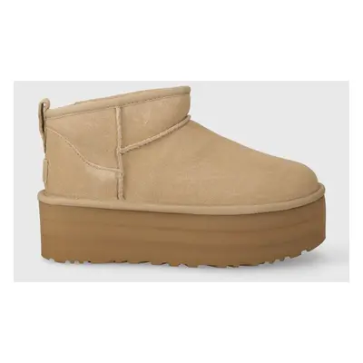 Semišové sněhule UGG Classic Ultra Mini Platform béžová barva, 1135092