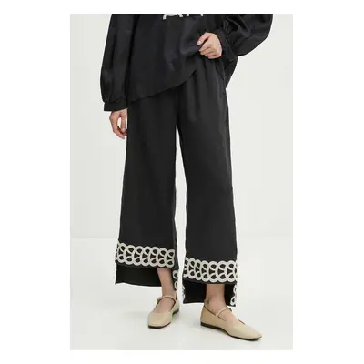 Lněné kalhoty By Malene Birger MIRABELLOS černá barva, střih culottes, high waist, Q70967011