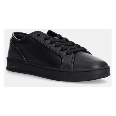 Kožené sneakers boty Calvin Klein LOW TOP LACE UP PIPING černá barva, HM0HM01588