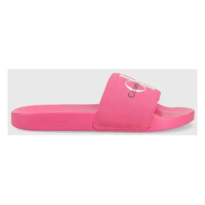 Pantofle Calvin Klein Jeans SLIDE MONOGRAM CO dámské, růžová barva, YW0YW00103