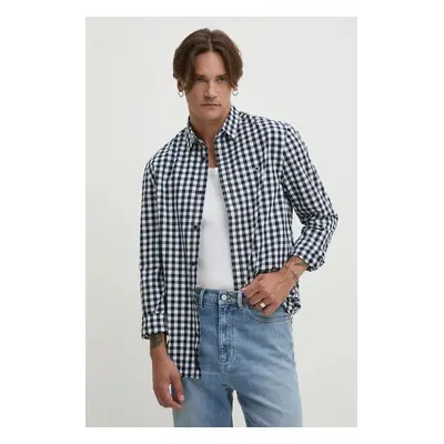 Bavlněná košile Tommy Jeans tmavomodrá barva, regular, s klasickým límcem, DM0DM19655