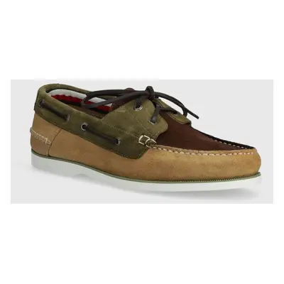 Semišové mokasíny Tommy Hilfiger TH BOAT SHOE CORE C BLOCK SUEDE pánské, zelená barva, FM0FM0463