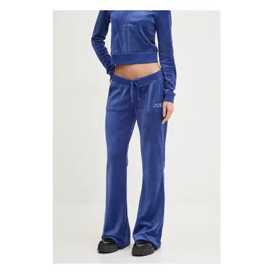 Velurové teplákové kalhoty Juicy Couture HERITAGE CROWN CAISA LOW RISE PANT modrá barva, s aplik