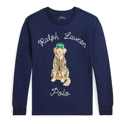 Dětské bavlněné tričko s dlouhým rukávem Polo Ralph Lauren tmavomodrá barva, 323953576001