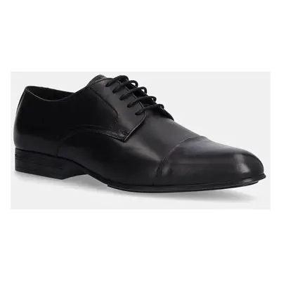 Polobotky Calvin Klein DERBY CAP TOE pánské, černá barva, HM0HM01540