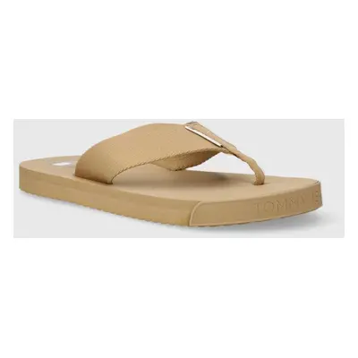 Žabky Tommy Jeans TJM ELEVATED FLIP FLOP pánské, béžová barva, EM0EM01393