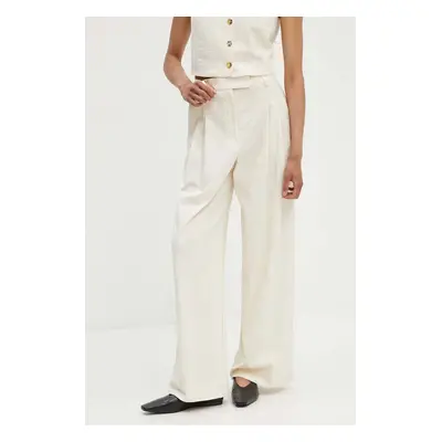 Kalhoty By Malene Birger CYMBARIA dámské, béžová barva, jednoduché, high waist, Q72527001