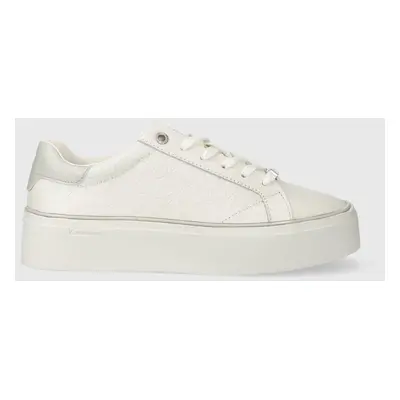 Kožené sneakers boty Calvin Klein FLATFORM C LACE UP - MONO MIX bílá barva, HW0HW01870