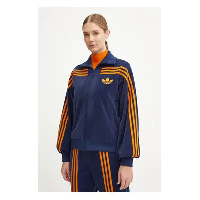 Velurová mikina adidas Originals 70s Velour Tracktop tmavomodrá barva, s aplikací, JN8287