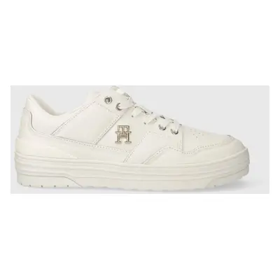 Kožené sneakers boty Tommy Hilfiger TH BASKET SNEAKER LO bílá barva, FW0FW07756