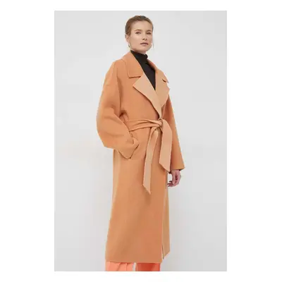 Vlněný kabát Calvin Klein oranžová barva, přechodný, oversize