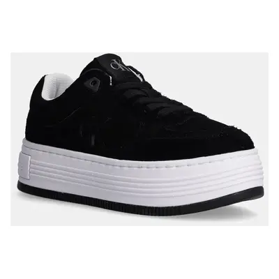 Semišové sneakers boty Calvin Klein Jeans BOLD PLATF LACEUP LOW MG SUEDE černá barva, YW0YW01575