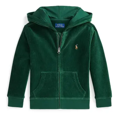 Dětská mikina Polo Ralph Lauren zelená barva, s kapucí, hladká, 322952461002