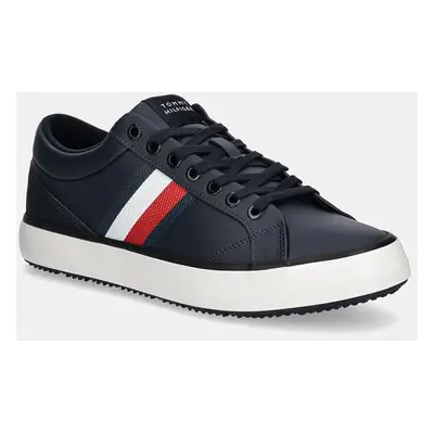 Kožené sneakers boty Tommy Hilfiger TH HI VULC CORE CLEAT STRIPES tmavomodrá barva, FM0FM05199