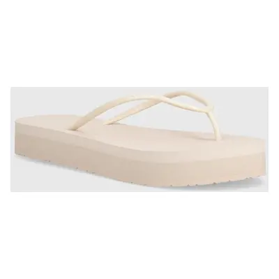 Žabky Calvin Klein FLATFORM FF DEBOSS LOGO TPU dámské, šedá barva, na platformě, HW0HW01977