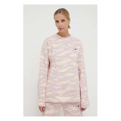 Bavlněná mikina adidas by Stella McCartney dámská, růžová barva, vzorovaná, IN3633