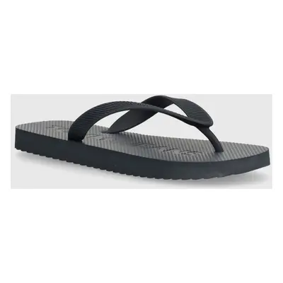 Žabky Tommy Jeans TJW LOGO FLIP FLOP dámské, tmavomodrá barva, na plochém podpatku, EN0EN02447