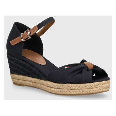 Sandály Tommy Hilfiger BASIC OPENED TOE MID WEDGE tmavomodrá barva, FW0FW04785