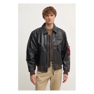 Kožená bunda Alpha Industries pánská, hnědá barva, přechodná, oversize, 100109