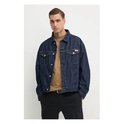 Džínová bunda Calvin Klein Jeans pánská, tmavomodrá barva, přechodná, oversize, J30J326391