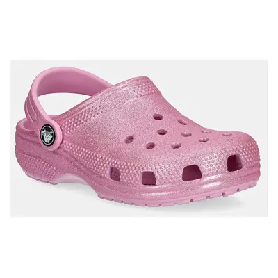 Dětské pantofle Crocs CLASSIC GLITTER CLOG růžová barva, 206993