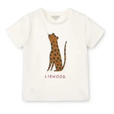 Bavlněné dětské tričko Liewood Apia Baby Placement Shortsleeve T-shirt béžová barva, s potiskem