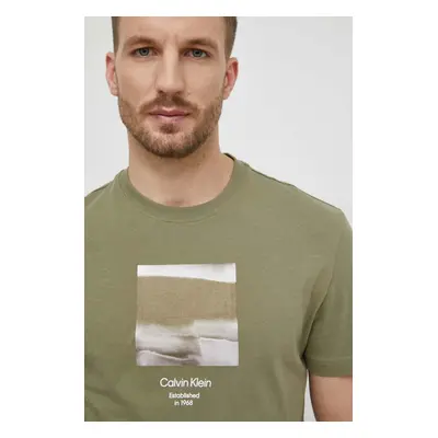 Bavlněné tričko Calvin Klein zelená barva, s potiskem, K10K112488