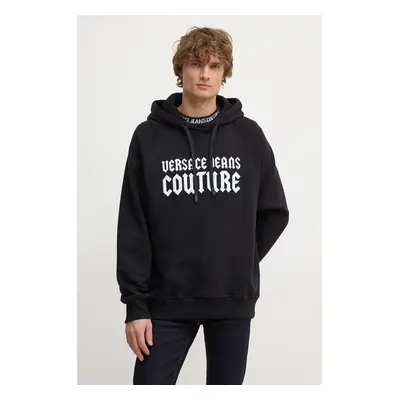 Bavlněná mikina Versace Jeans Couture pánská, černá barva, s kapucí, s potiskem, 77GAIL02 CF02L