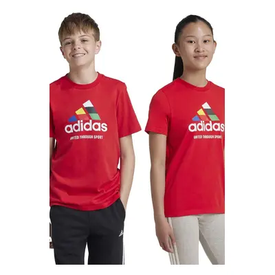 Dětské bavlněné tričko adidas TIRO NATIONS T červená barva, s potiskem, IY8127