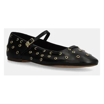 Kožené baleríny Tommy Hilfiger MARYJANE BALLERINA EYELETS černá barva, FW0FW08311