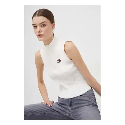 Top Tommy Jeans dámský, béžová barva, s pologolfem, DW0DW17754