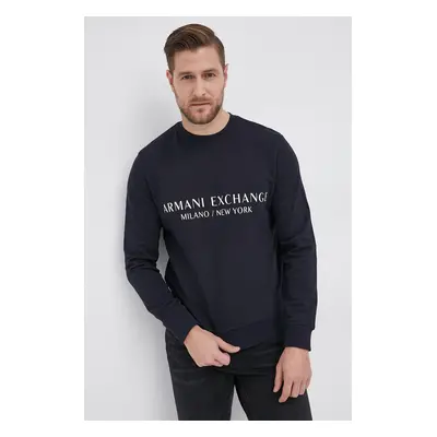 Bavlněná mikina Armani Exchange pánská, tmavomodrá barva, s potiskem, 8NZM88 ZJKRZ NOS