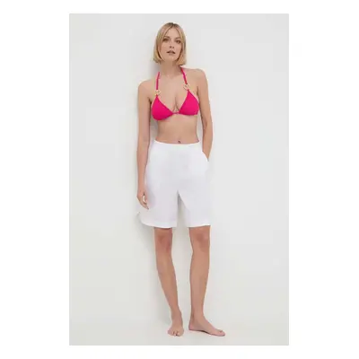 Plážové šortky Max Mara Beachwear dámské, bílá barva, hladké, high waist, 2416141019600