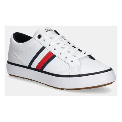 Kožené sneakers boty Tommy Hilfiger TH HI VULC CORE CLEAT STRIPES bílá barva, FM0FM05199