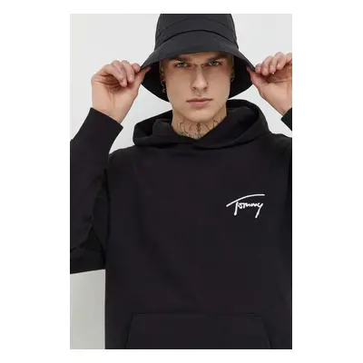 Bavlněná mikina Tommy Jeans pánská, černá barva, s kapucí, s aplikací, DM0DM17990