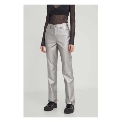 Kalhoty Karl Lagerfeld Jeans dámské, stříbrná barva, jednoduché, high waist