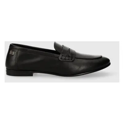 Kožené mokasíny Tommy Hilfiger ESSENTIAL LEATHER LOAFER dámské, černá barva, na plochém podpatku