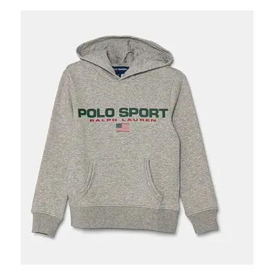 Dětská mikina Polo Ralph Lauren šedá barva, s kapucí, s potiskem, 323962111004