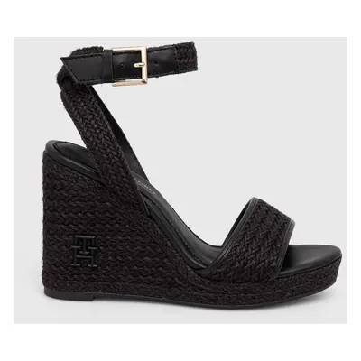 Sandály Tommy Hilfiger TH ROPE HIGH WEDGE SANDAL černá barva, FW0FW07926