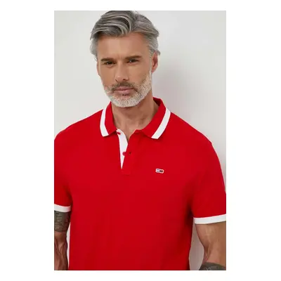 Bavlněné polo tričko Tommy Jeans červená barva, s aplikací, DM0DM18313