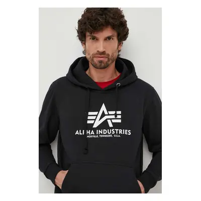 Mikina Alpha Industries Basic Hoody pánská, černá barva, s kapucí, s potiskem, 178312.03