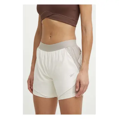 Běžecké šortky Reebok béžová barva, high waist, 100076065