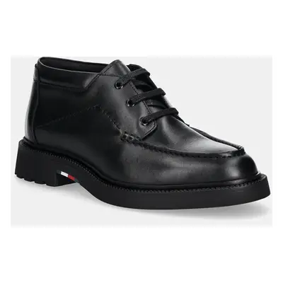 Kožené polobotky Tommy Hilfiger HILFIGER COMFORT LWT LTH M TOE B pánské, černá barva, FM0FM05264