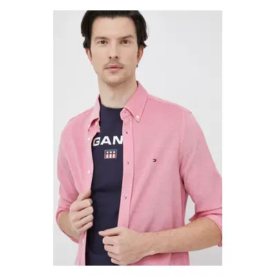 Košile Tommy Hilfiger červená barva, slim, s límečkem button-down, MW0MW30675