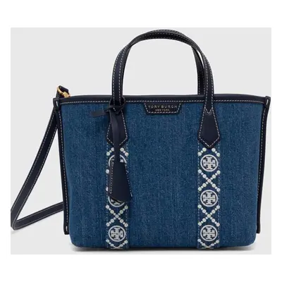 Kabelka Tory Burch Perry Denim Triple-Compartment Small tmavomodrá barva, 154619.426