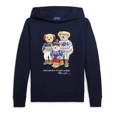 Dětská mikina Polo Ralph Lauren tmavomodrá barva, s kapucí, s potiskem, 323953042001