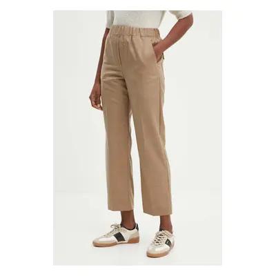 Vlněné kalhoty Weekend Max Mara béžová barva, široké, high waist, 2425136052600